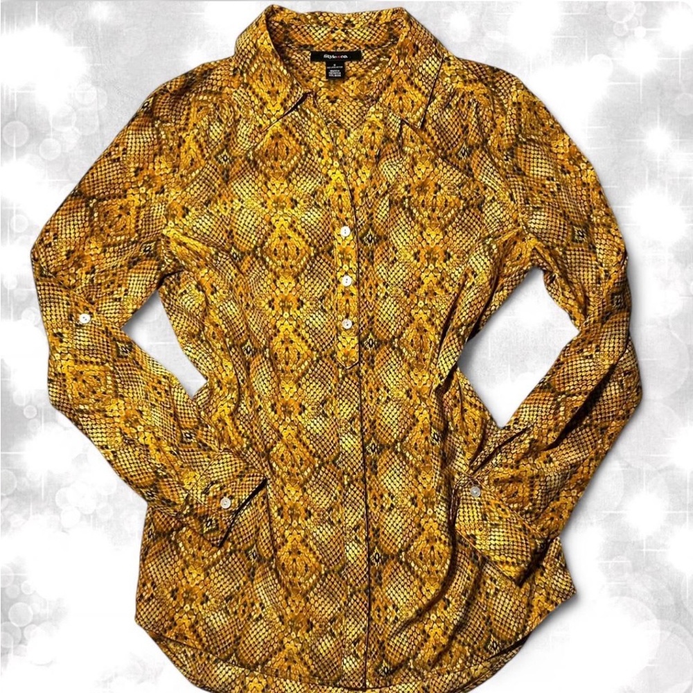 Style & Co Boho Vintage Style Snake Skin Long Sleeve Button Up Top - Picture 3 of 7